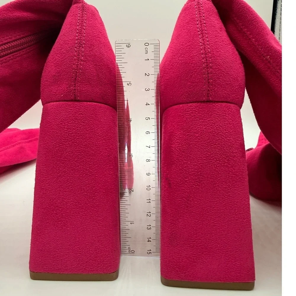 SODA Hot Pink‎ Suede Platform Chunky Heel Over The Knee Boots Womens Size 7 1/2